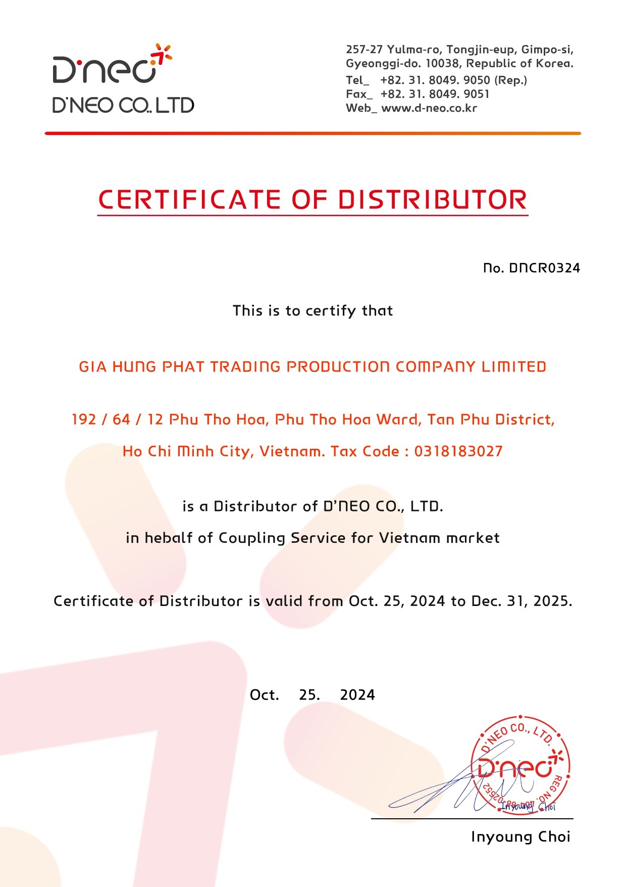 Gia Hưng Phát phân phối độc quyền KCP (D'neo) Korea Coupling